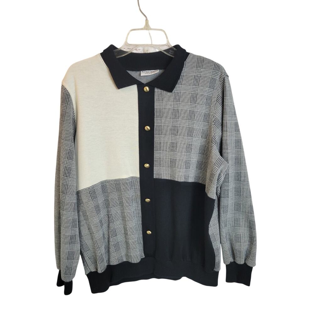Alfred Dunner Gray‎ Black Colorblock Buttons Long Sleeve Top Women's Size Large